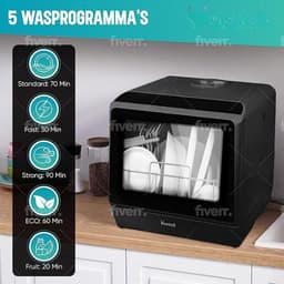 Luxe Mini Vaatwasser – Vrijstaande Kleine Vaatwasser – Met App – Met Waterreservoir – Modern Design – Zwart — thumbnail 7