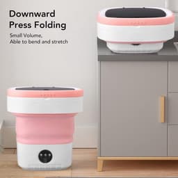 Opvouwbare mini wasmachine met 7,5 liter inhoud, volautomatische werking en zachte droogfunctie, ideaal voor ondergoed in een stijlvolle roze kleur — thumbnail 4