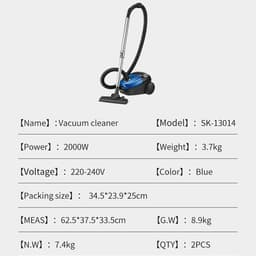 Casa Living Stofzuiger - Lichtgewicht - Compact - Stil in Gebruik - 1,5L Capaciteit - 2000W - 220V - 4,5 Meter Snoer - Zwart / Blauw — thumbnail 9