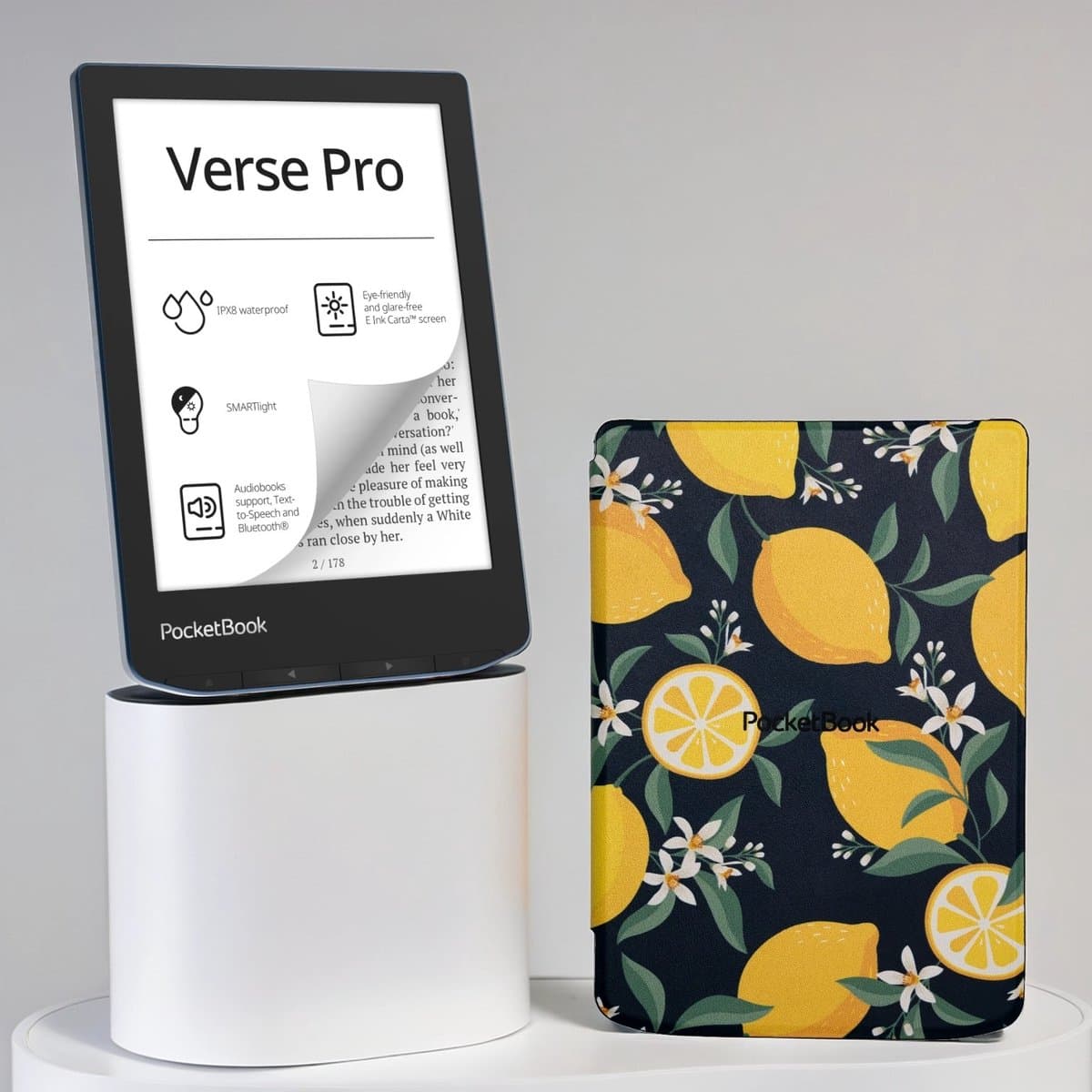 PocketBook Verse Pro Azure e-reader – Inclusief Citroen / Lemon Print Hoesje (shell cover) – Voordeelbundel — afbeelding 1