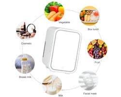 Cherrys Finds - Mini Koelkast - Beauty Koelkast - Make-up koelkast - Koelkast voor onderweg - 4L - Cosmetische opslag - LED spiegel - Draagbare koelkast - Cosmetica koeling - Camping - Tafelmodel