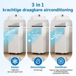 Allero Mobiele Airco - Airconditioning - Mobiele Airco Voor Slaapkamer - 7000BTU - 3-in-1 - 2 Snelheden - Stille Airco - Draagbaar — thumbnail 4