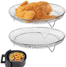 20.5cm Airfryer accessoires - Airfryer-rek - Airfryerrek - Rond Airfryer-grillrek - Bakrek - RVS grill-dehydratorrek - Rond stapelbaar rek - 2 stapelbare racks - 304 roestvrij staal grillrack - Geschikt voor Airfryer-bakken en koken — thumbnail 1