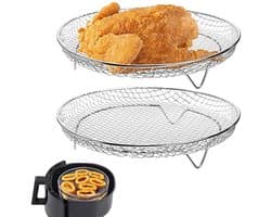 20.5cm Airfryer accessoires - Airfryer-rek - Airfryerrek - Rond Airfryer-grillrek - Bakrek - RVS grill-dehydratorrek - Rond stapelbaar rek - 2 stapelbare racks - 304 roestvrij staal grillrack - Geschikt voor Airfryer-bakken en koken