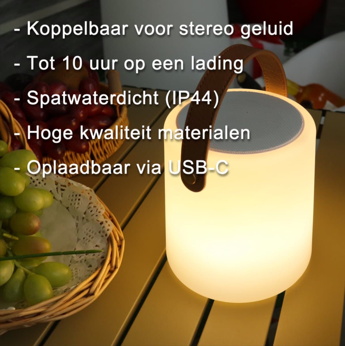 Quantixx Draagbare Bluetooth Speaker met RGB LED Lamp – Sfeerverlichting & Muziek in één - USB-C oplaadbaar - Multicolor - Dimbaar — afbeelding 1