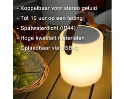 Quantixx Draagbare Bluetooth Speaker met RGB LED Lamp – Sfeerverlichting & Muziek in één - USB-C oplaadbaar - Multicolor - Dimbaar