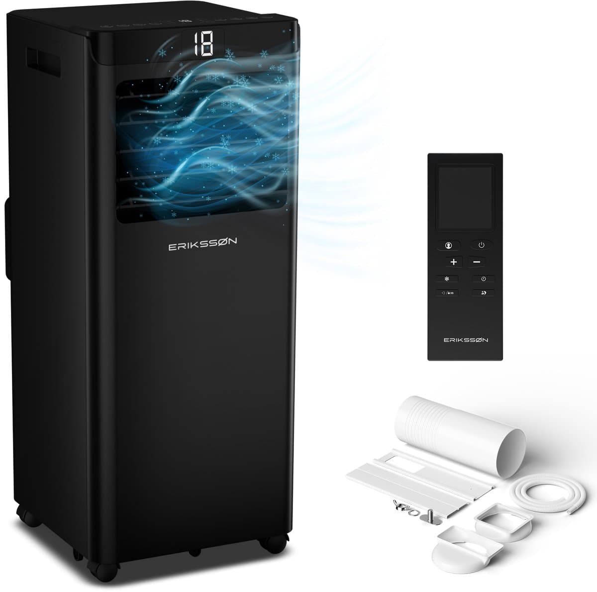 Erikssøn Mobiele Airco - 10.000 BTU - Incl. Raamafdichtingskit - Tot 30m² - 4-in-1 - Airconditioning - Ventilator - Ontvochtiger - Zwart — afbeelding 1