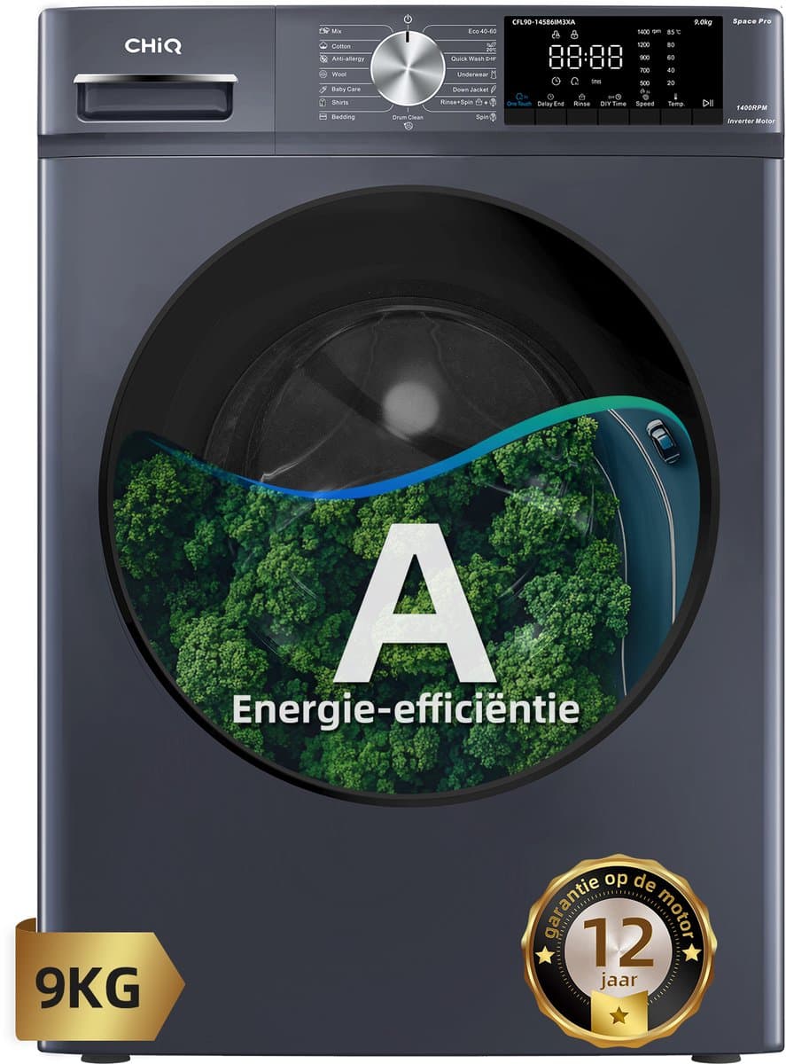CHiQ CFL90-14586IM3XA - Wasmachine - 9 KG - Space Pro - 16 programma's - AI Smart - Stoomwassen & Quick Wash - 12 jaar garantie op motor - Energieklasse A — afbeelding 1