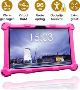 AngelTech Kindertablet XL – 3+4GB RAM - 32+64GB – Android 14 - 100%Kidsproof – Extra Groot – Vanaf 3 Jaar - Ook Voor Volwassen Gebruik - 10 Inch - Ouderlijk Toezicht – Fidgy Beschermhoes – Roze — thumbnail 2