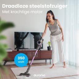 Auronic Steelstofzuiger Draadloos 350W - Draadloze Stofzuiger - HEPA Filter - Zelfstaand - Op Accu - Zonder Zak - Kruimeldief - Vacuum Cleaner - Grijs/Paars — thumbnail 2