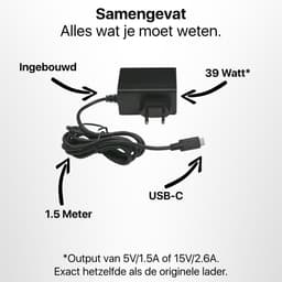 39W AC Adapter geschikt voor Nintendo Switch Oplader - USB C - 1.5 Meter - 15V 2.6A Voedingsadapter - Ook TV Modus - Voor Switch, Oled, Lite, Pro Controller, PS5 Controllers, Docking Station — thumbnail 5