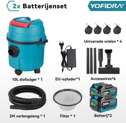 Yofidra Stofzuiger - Draadloze stofzuiger - 35Kpa - 800W - 10 l inhoud - met 2x Accu’s - Accu Steelstofzuiger - voor Tapijt, Dierenharen en Harde Vloeren — thumbnail 3