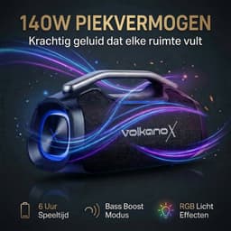 VolkanoX Ignite Bluetooth Speaker - Muziek box - 140W Partybox met RGB Verlichting - Spatwaterdicht - FM Radio - TWS - Zwart — thumbnail 9