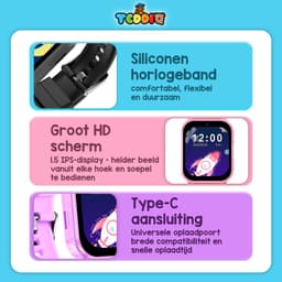 TeddiQ Playwatch - Kinder Smartwatch - Kinderhorloge - Roze - 31 educatieve games - Smartwatch Kind - HD Scherm — thumbnail 6