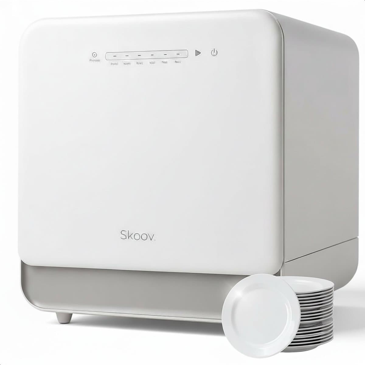 Skoov Mini Vaatwasser met waterreservoir - 3 couverts - 6 wasprogramma's - Extra stil - Kleine smalle vrijstaande afwasmachine - Camping - Wit — afbeelding 1