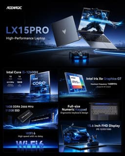 ACEMAGIC Gaming Laptop - 15,6 Zoll - Intel Core i5-12600H-Prozessor (tot 4,5 GHz) - 16 GB RAM DDR4 - 512 GB/4TB SSD - WiFi 6 - Type C - Window 11 Pro - Grijs — thumbnail 2