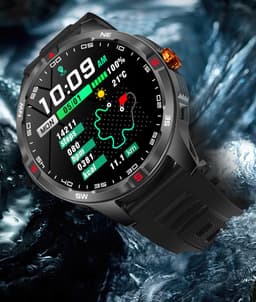 Knobbout 1.46” Sport Smartwatch met Extra Lange Batterijduur – 1000mAh - LED-zaklamp & kompas - AI Spraakassistent - Bluetooth Bellen - 100+ Sportmodi, IP68 Waterdicht -Zwart Silicone — thumbnail 12