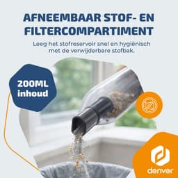 Denver Stofzuiger - Kruimeldief - Auto stofzuiger - Air Duster - 6 opzetstukken - Zuigen en blazen - Handstofzuiger - Stofreiniger - HVC45 — thumbnail 7