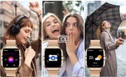AMOLED-smartwatch voor dames - Nieuw voor 2025 - 1,75-inch fitnesshorloge met telefoonfunctionaliteit - Twee bandjes - Volledig touchscreen - Vierkant ontwerp - Stijlvol sporthorloge voor dames - Compatibel met Android 4.4+ / iOS 10.0+. — thumbnail 3