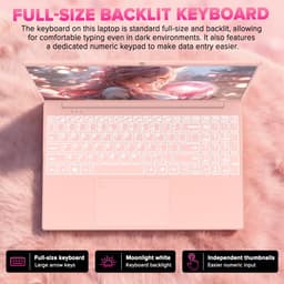 Laptop 15,6 inch, 16 GB DDR4, 1 TB SSD, Intel N5100 (tot 2,80 GHz), notebook met vingerafdruksensor, verlicht toetsenbord, dubbele luidsprekers, HDMI, laptop voor studenten en kantoor — thumbnail 2