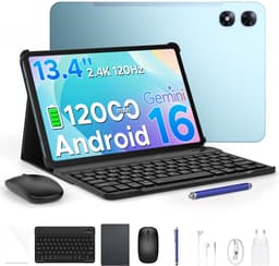 POCKAM P13 Pro Tablets - 12 GB RAM + 256 GB ROM (2 TB/TF) - 13,4 inch tablet FHD+ 120 Hz – Android 16 - UNISOC T7280 - 12000 mAh/18W - 4G LTE - Wi-Fi 5 - Bluetooth 5.0 - Inclusief toetsenbord, muis, Stylus en hoesje - Dubbele luidsprekers - Blauw — thumbnail 1
