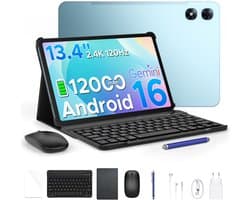 POCKAM P13 Pro Tablets - 12 GB RAM + 256 GB ROM (2 TB/TF) - 13,4 inch tablet FHD+ 120 Hz – Android 16 - UNISOC T7280 - 12000 mAh/18W - 4G LTE - Wi-Fi 5 - Bluetooth 5.0 - Inclusief toetsenbord, muis, Stylus en hoesje - Dubbele luidsprekers - Blauw