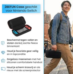 2BEFUN Case geschikt voor Nintendo Switch - Incl. Screenprotector - Hoes geschikt voor Nintendo Switch - Beschermhoes - Opbergtas - Accessoires - Zwart — thumbnail 9