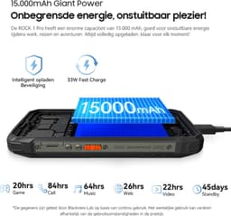 Blackview ROCK 1 Pro - Robuuste Smartphone met 2D Scanner - 4G - 32GB RAM - 256GB ROM - 6.56 inch - 15000mAh Robuuste Telefoon - Android 16 - Nachtzicht - NFC - GPS - Zwart — thumbnail 9