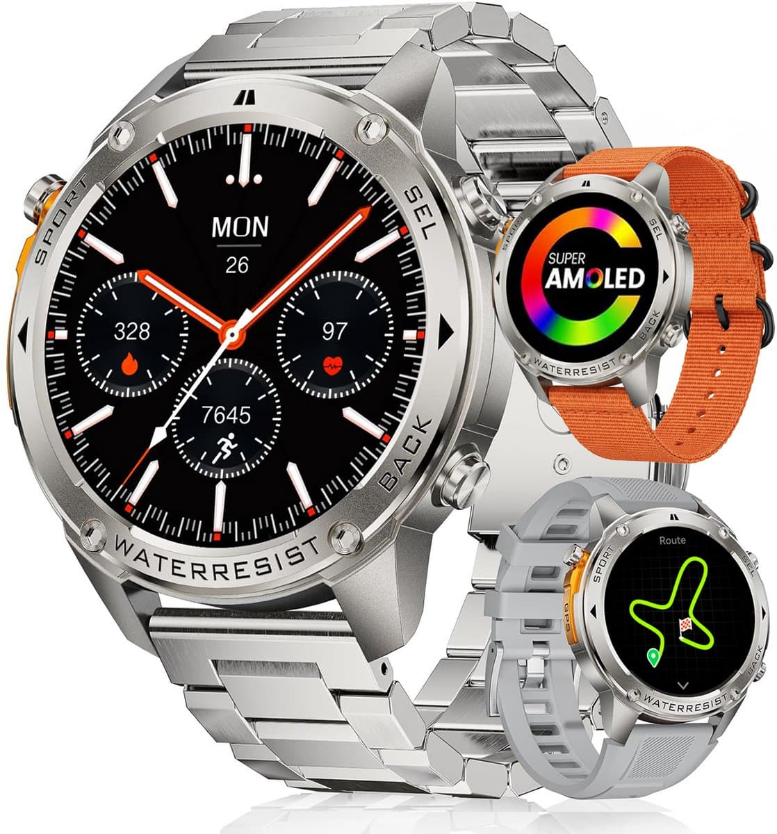 Synyq GPS Pro - GPS Smartwatch Heren - 3 Bandjes - 51mm - AMOLED Scherm - 5ATM Waterdicht - Belfunctie - 170+ Sportmodi - Stappenteller - Hartslag, Slaapmeter, SpO2 - Smartwatch Heren - Horloge Heren - Sport Horloge - IOS & Android — afbeelding 1