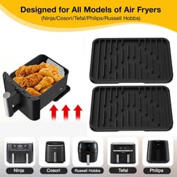Heißluftfritteuse accessoires Gescht voor Ninja, Philips en COSORI, 2 stuks hittebestendige onderlaag siliconen voor universele Airfryer-mand, 16 x 11 cm verbrandingswerende siliconen tafelmat (Zwart-2) — thumbnail 3