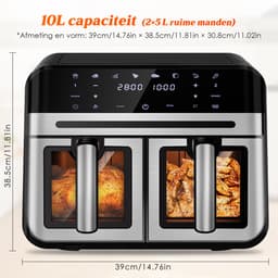 Dubbele Airfryer XXL 10L (2×5L) – 8 Automatische Programma’s – Grote Capaciteit voor 6 Personen – 2500W Krachtig Vermogen – Dual-Zone 2 Manden met SYNC Technologie – Gezond Frituren Zonder Olie – Met Kijkvenster – Zilver — thumbnail 8