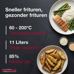 Dubbele Airfryer XXL 11L - BPA & PFAS Vrij - Dual Heteluchtfriteuse XL Tot 8 Personen - Slimme Functies: Smart Finish & Match Cook 60–200°C - Vaatwasserbestendige Manden - Antiaanbaklaag - 2800W - Zwart - Löwenthal — thumbnail 2