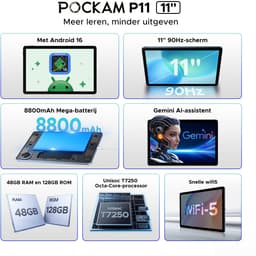 POCKAM P11 Tablet - 48GB RAM+128GB ROM/TF 2TB - Android 16 - 11 inch tablet 90Hz - T7250 - 8800mAh - 13MP+5MP - Gemini AI - Widevine L1 - Face ID - 5G WIFI - Dubbele luidsprekers - Pen, toetsenbord, muis - Grijs — thumbnail 7