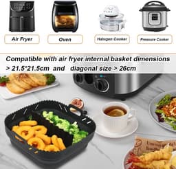 Luchtfriteuse Liner Siliconen met Verdeler, Vierkante Siliconen Luchtfriteuse Accessoires voor Ninja Speedi 5,7L / Cosori 5,5L/ Tefal/ Instant Vortex/ Philips Luchtfriteuse, 20,3 cm — thumbnail 6