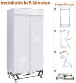 Elektrische Wasdroger 1500W – Draagbare Droogkast 170 cm – Opvouwbaar Wasrek met Grote Capaciteit (15 kg) – Sneldrogende Kledingdroger Zonder Installatie – Grijs — thumbnail 6