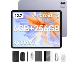 Blackview LINK 8 Tablet - Octa Core G100 Tablet - 12.7 Inch - 18 GB RAM + 256 GB ROM - Android 15 Tablet - Met Toetsenbord(QWERTY), Beschermhoes, Muis, Stylus - 8400 mAh - 90 Hz 2K FHD Scherm - Widevine L1 - 5G WiFi - Gezichtsherkenning - Paars