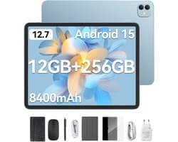 Blackview LINK 8 Tablet - Octa Core G100 Tablet - 12.7 Inch - 36 GB RAM + 256 GB ROM - Android 15 Tablet - Met Toetsenbord(QWERTY), Beschermhoes, Muis, Stylus - 8400 mAh - 90 Hz 2K FHD Scherm - Widevine L1 - 5G WiFi - Gezichtsherkenning - Blauw