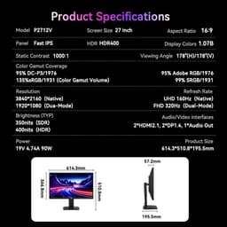 TITAN ARMY P2712V Flat 16:9 Fast IPS UHD 160Hz Dual mode FHD 320Hz Gaming monitor — thumbnail 14