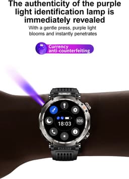 Knobbout 1.7" Outdoor Smartwatch – Digitale Kompas - LED & UV Licht -600mAh batterij - Bluetooth Bellen- IP68 Waterdicht -AI Spraakassistent - Gezondheid & Sportfuncties -Blauw Siliconen Band — thumbnail 14