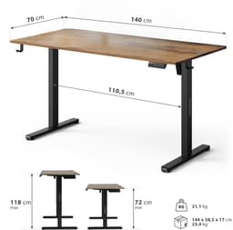 SENSE7 NOJO LIGHT - Zit Sta Bureau - 140 cm x 70 cm - Elektrisch bureau - Verstelbare bureau - Elektrische Hoogteverstelling, Hoogte 72-118 cm, Intelligent Bedieningspaneel, Donkerbruin — thumbnail 9