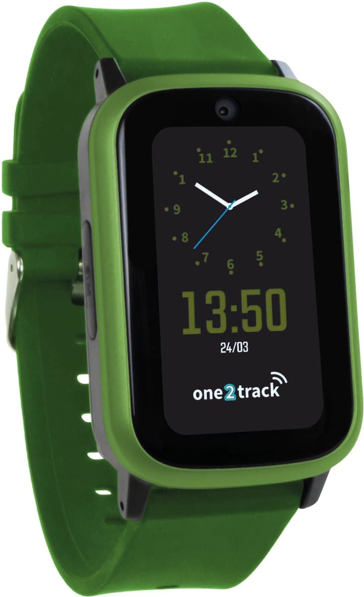 One2track Connect UP groen | GPS horloge voor kinderen | Bekijk de locatie van je kind. Stel veilige zones in. En videobellen met de leukste smartwatch voor kinderen — afbeelding 1