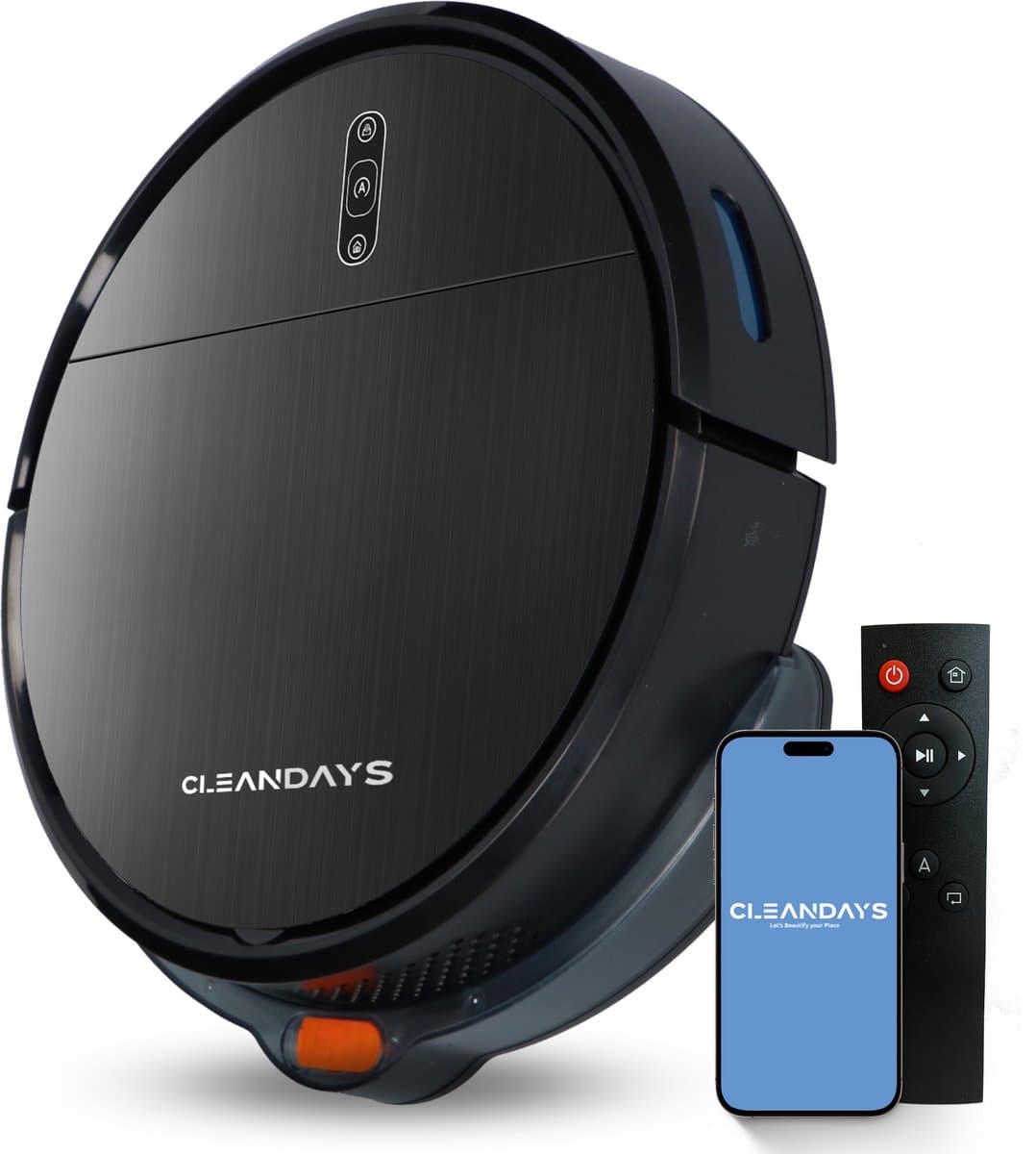 CleanDays D2-007 Robotstofzuiger met Dweilfunctie - Laadstation - 3-in-1 – Stil – 2000Pa – Huisdieren – App + Afstandsbediening — afbeelding 1
