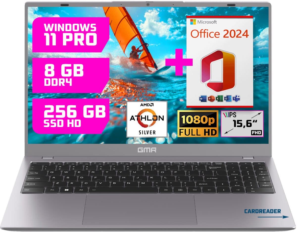 GMR 15.6" Laptop voor Thuis & Studie - Athlon Silver - 8GB/256GB - Windows 11 Pro + Office 2024 — afbeelding 1