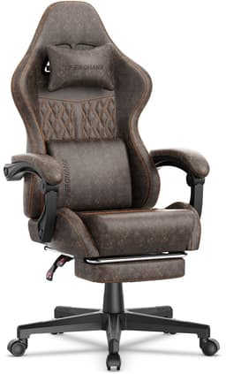 Soontrans-Gaming Stoel-Inklapbare Voetensteun-Gamestoel Verstelbaar Rugleuning-Ergonomische Gaming Chair-Bureaustoel-Max Draagvermogen 120 kg-PU Kunstleer Computerstoel Gaming Voor Volwassenen en Jongeren-Bruin — thumbnail 1