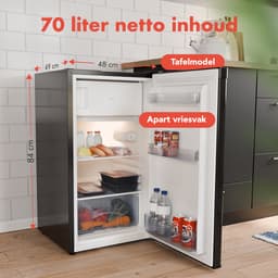 KitchenBrothers Koelkast - 81L - Tafelmodel Koelkast met Vriesvak - Koelvriescombinatie - IJskast - Frigo - Vrijstaand - Zwart — thumbnail 4
