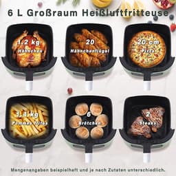 NETTLIFE Airfryer - Hetelucht friteuse - 6L - Kijkvenster - 1500W - 7 Bakprogramma's - 11 functies - 80-200 °C Instelbaar - Tot 5-6 personen - met Timer & Touchscreen - groen — thumbnail 2