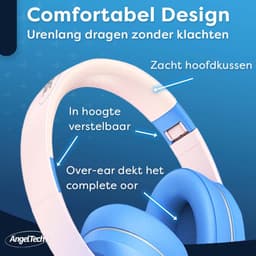 AngelTech Over Ear Kinderkoptelefoon – Hoofdtelefoon kinderen - Volume Begrensd – Draadloos – 20 Uur Speeltijd- Kinder Koptelefoon – Inclusief Audiodraad - Met Microfoon – Noise Cancelling – Blauw of Roze — thumbnail 3