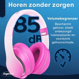 AngelTech Over Ear Kinderkoptelefoon – Hoofdtelefoon kinderen - Volume Begrensd – Draadloos – 20 Uur Speeltijd- Kinder Koptelefoon – Inclusief Audiodraad - Met Microfoon – Noise Cancelling – Roze of Blauw — thumbnail 5