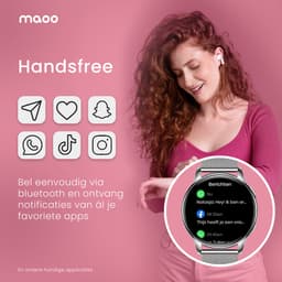 Maoo Ventura AMOLED Smartwatch Dames - RVS en 4x Siliconen Bandje - Stappenteller - Hartslagmeter - Slaapmonitor - Multisport - Geschikt voor Android en iOS - Zilver en Wit — thumbnail 14