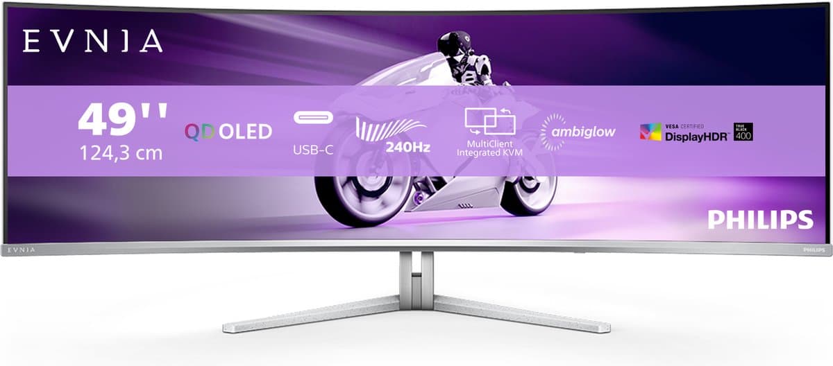 Philips Evnia 49M2C8900 - Ultrawide QD OLED Curved Gaming Monitor - Ambiglow - USB-C 90w - 240hz - 49 inch — afbeelding 1
